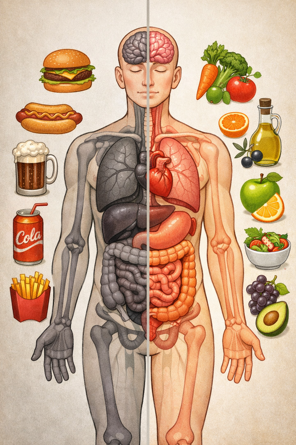 Visualisierung gesunder und ungesunder Ernährung